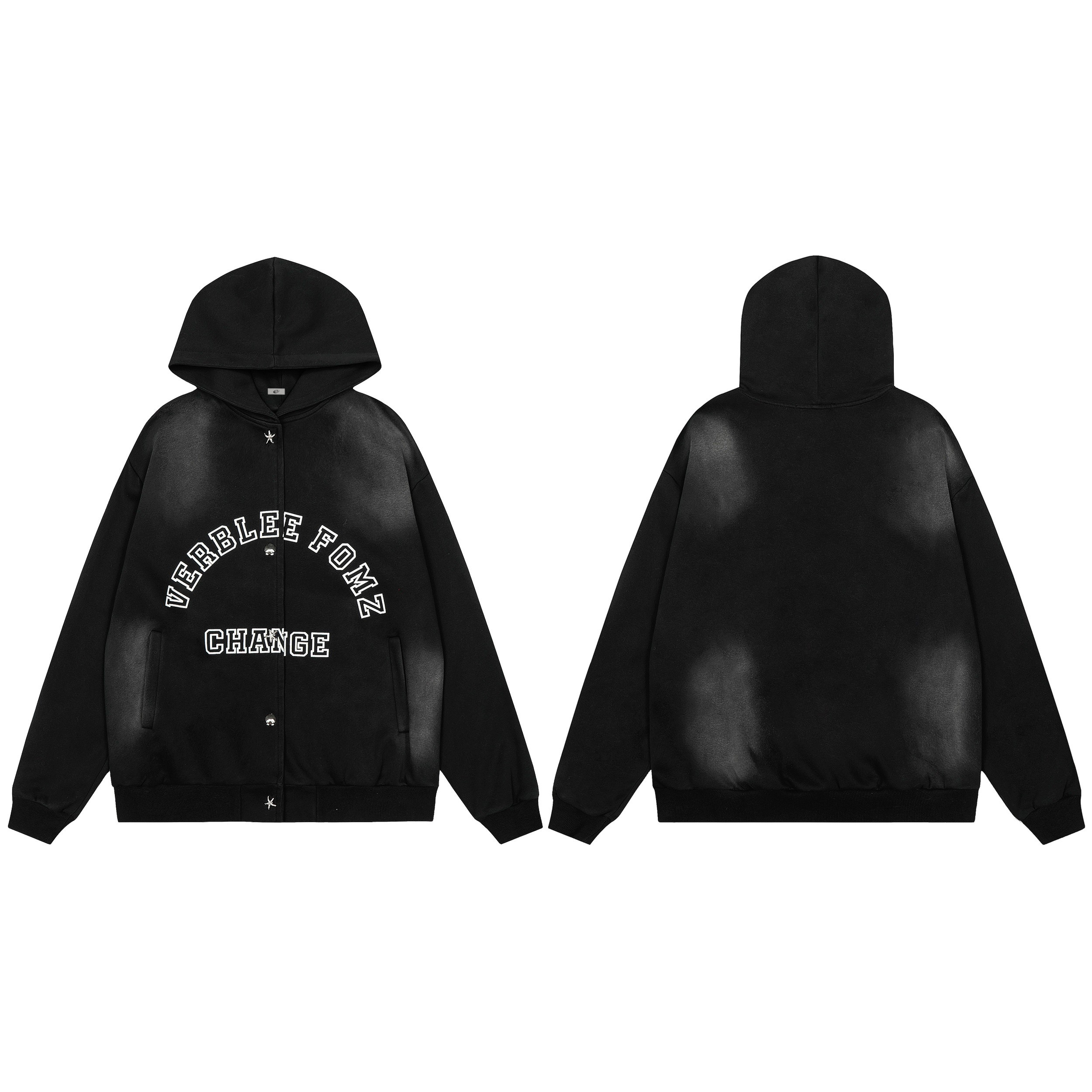 3-6-5.shop “Change” Spray-Fade Varsity Hoodie Jacket