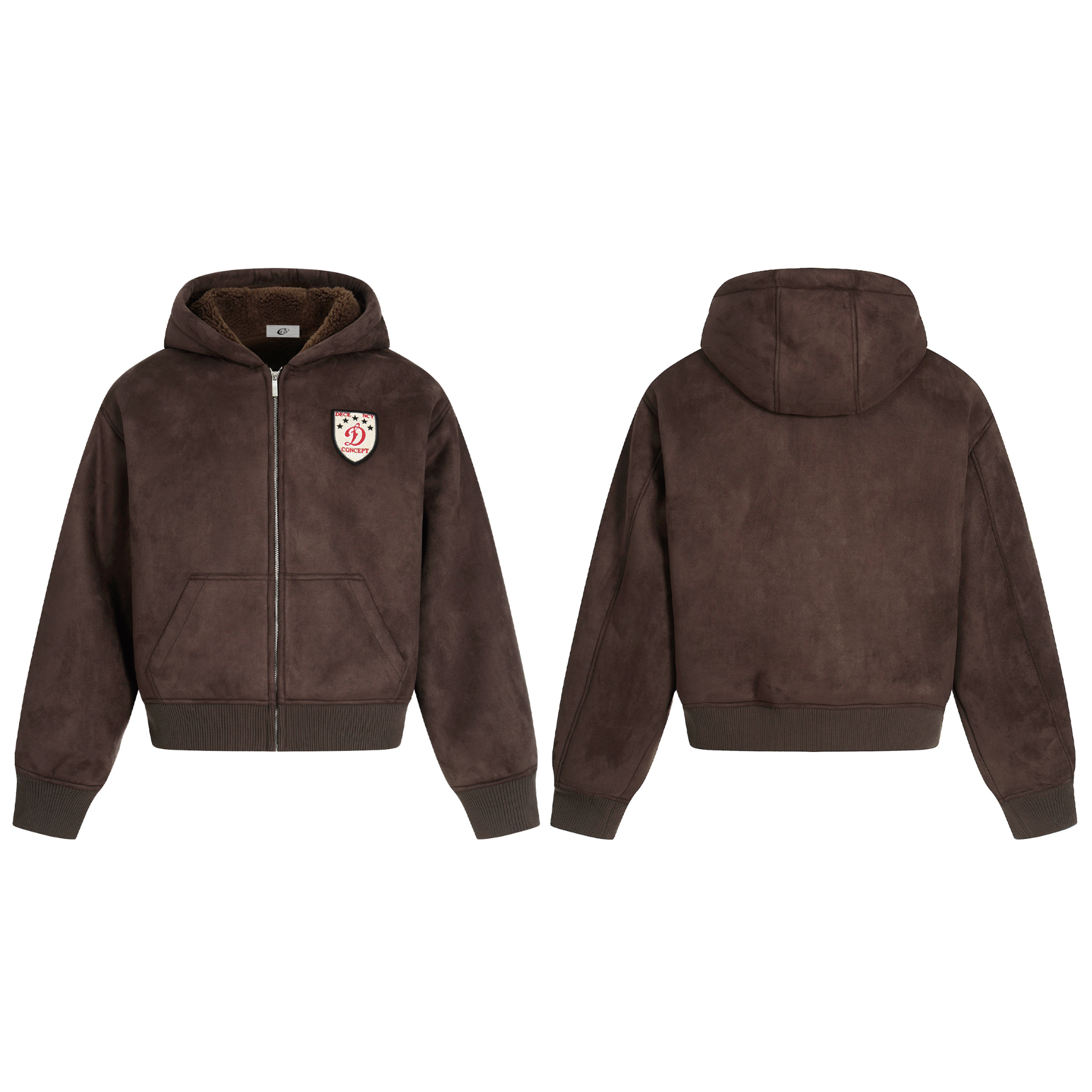 3-6-5.shop Fleece-Lined Brown Hooded Jacket