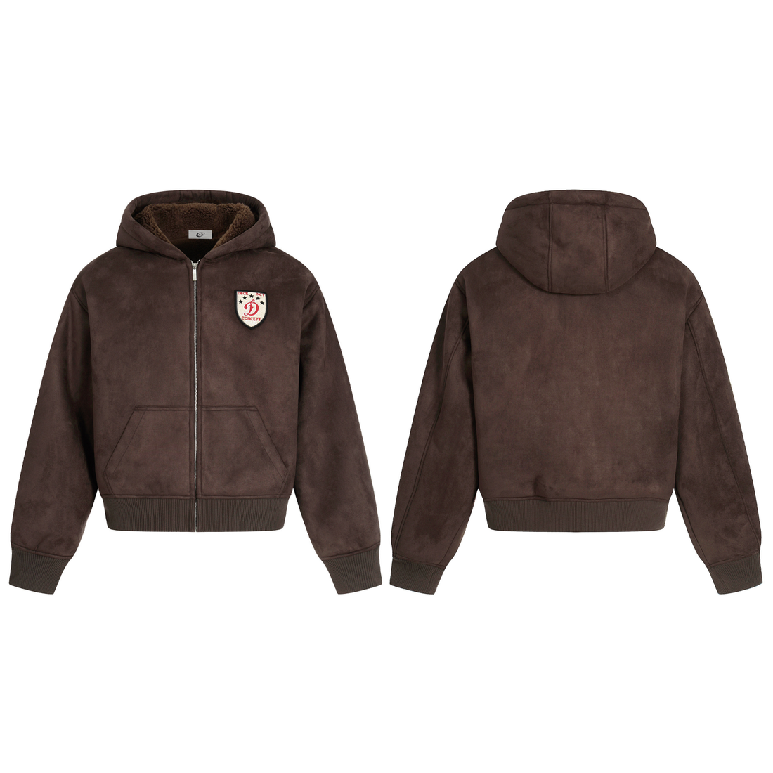 3-6-5.shop Fleece-Lined Brown Hooded Jacket
