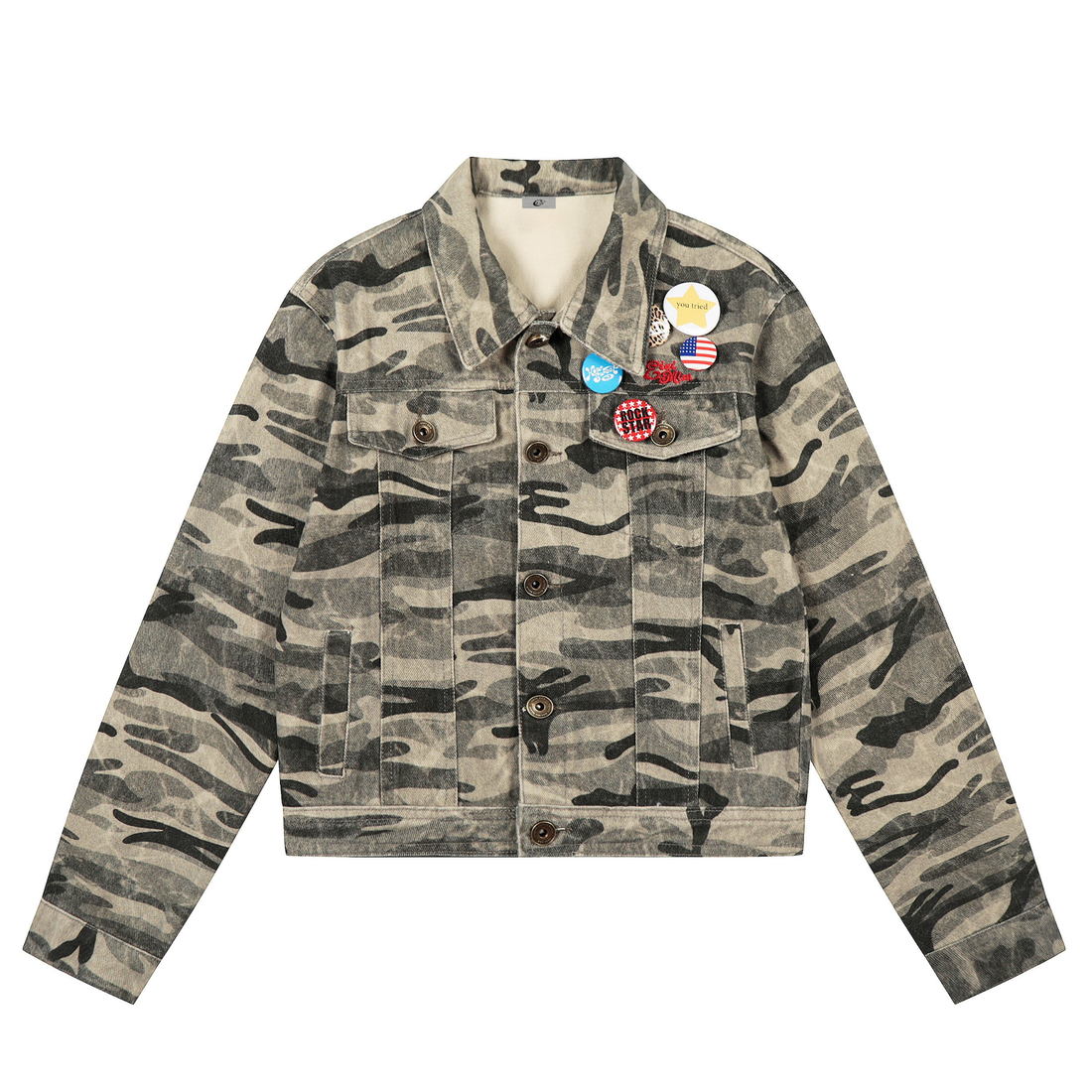 3-6-5.shop Camo Badge Denim Jacket