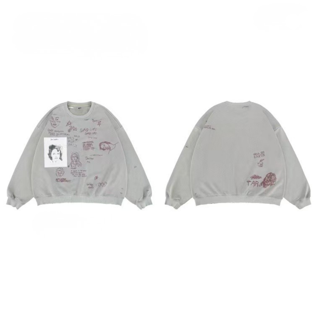 3-6-5.shop Sad Life Hand-Drawn Sweatshirt