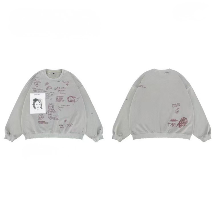 3-6-5.shop Sad Life Hand-Drawn Sweatshirt