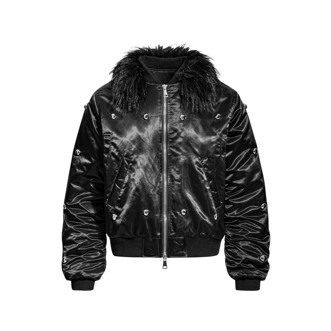 3-6-5.shop Faux Fur Collar Glossy Bomber Jacket