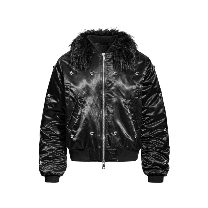 3-6-5.shop Faux Fur Collar Glossy Bomber Jacket