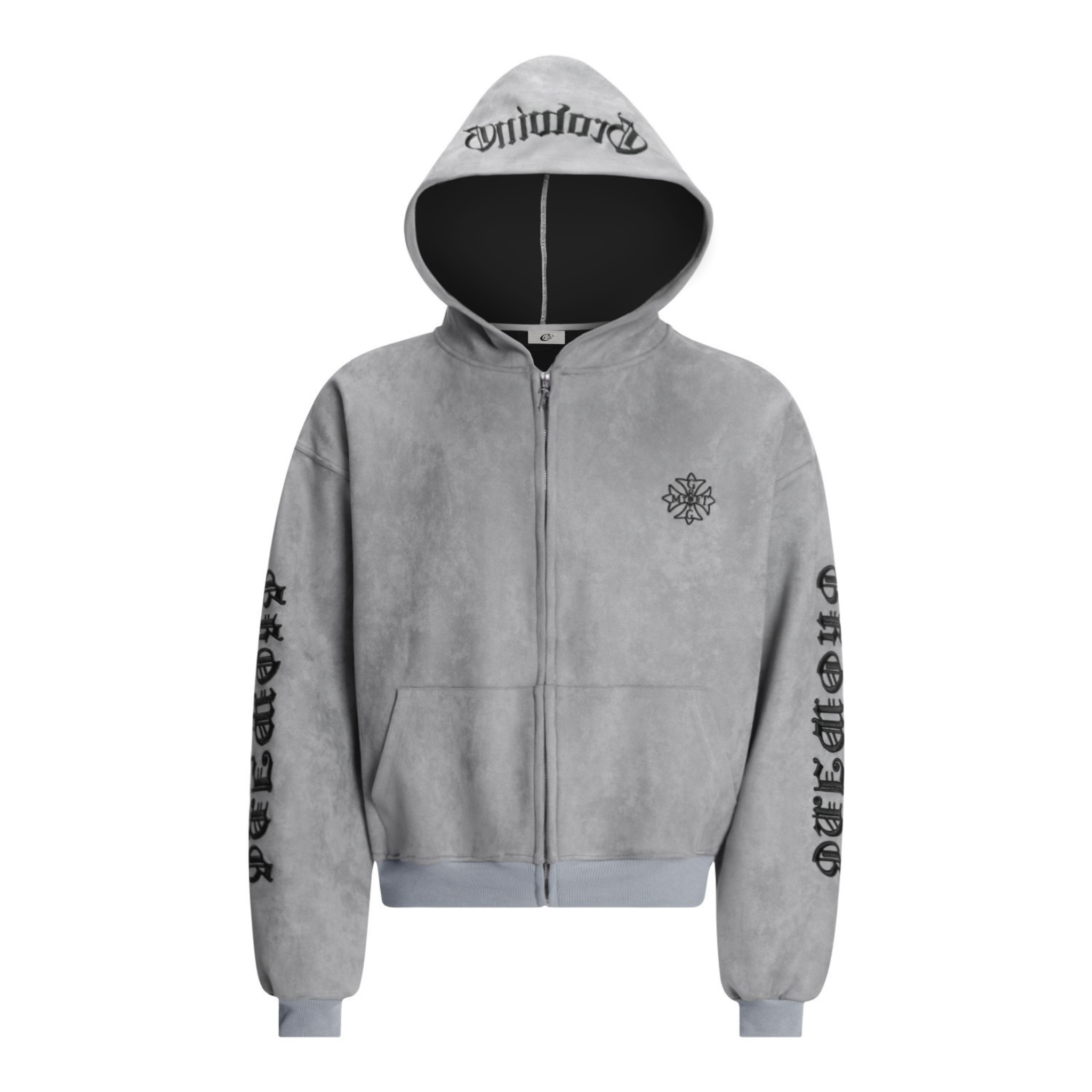 3-6-5.shop Gothic Embroidered Suede Zip Hoodie