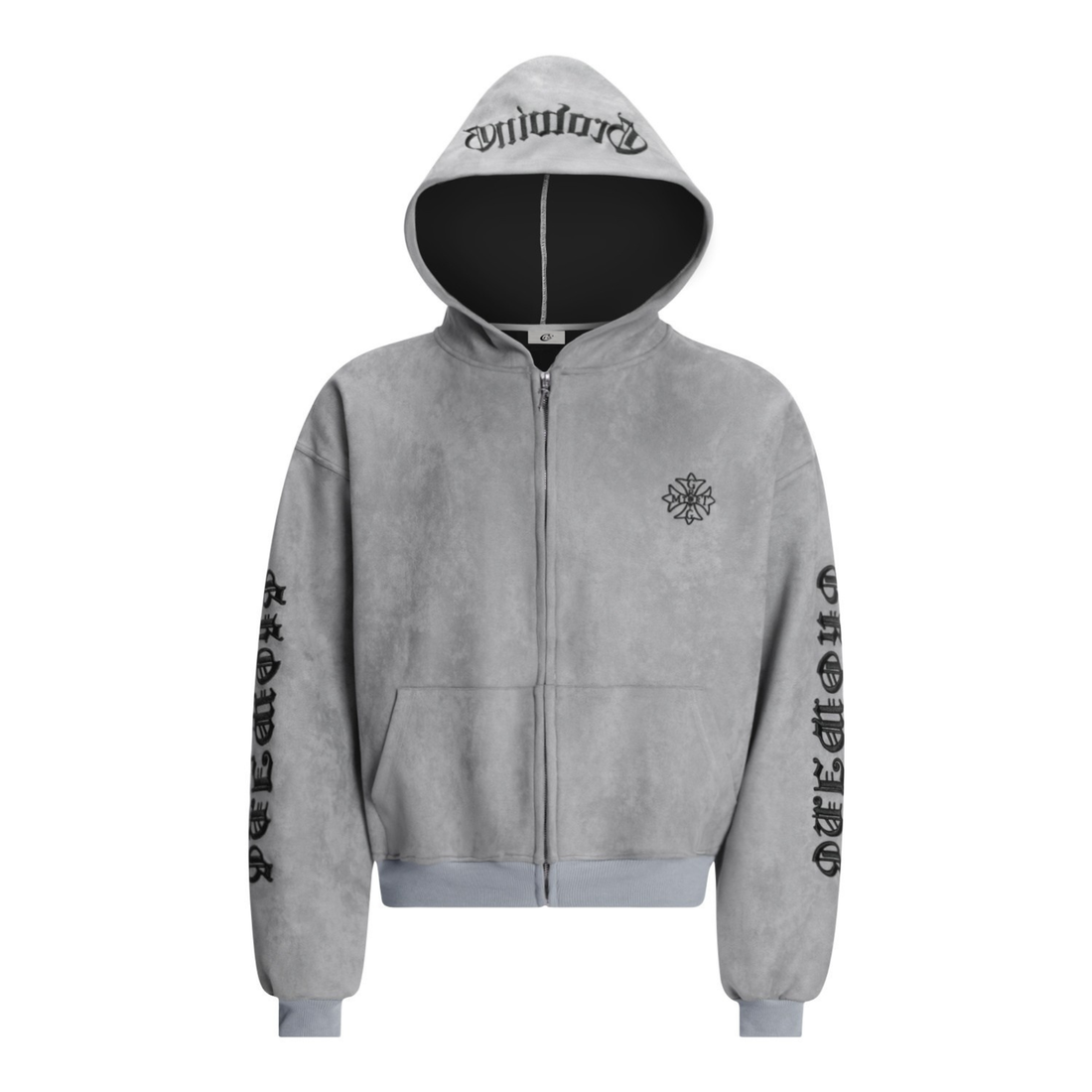 3-6-5.shop Gothic Embroidered Suede Zip Hoodie
