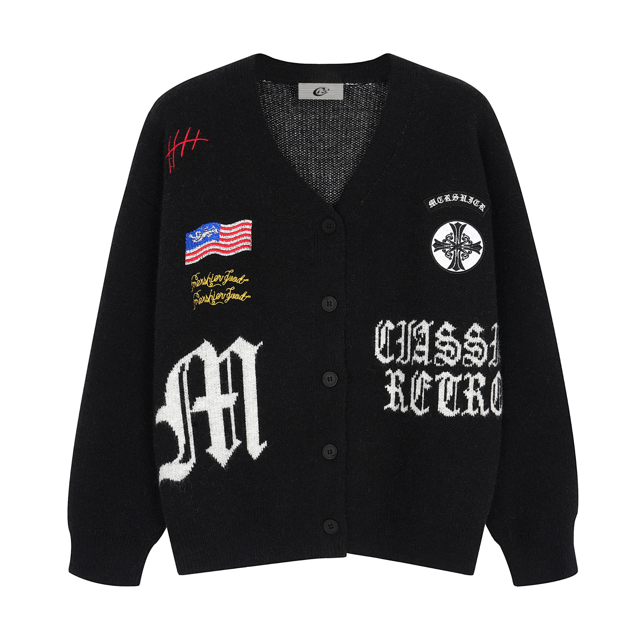 3-6-5.shop Classic Retro Patch Knit Cardigan