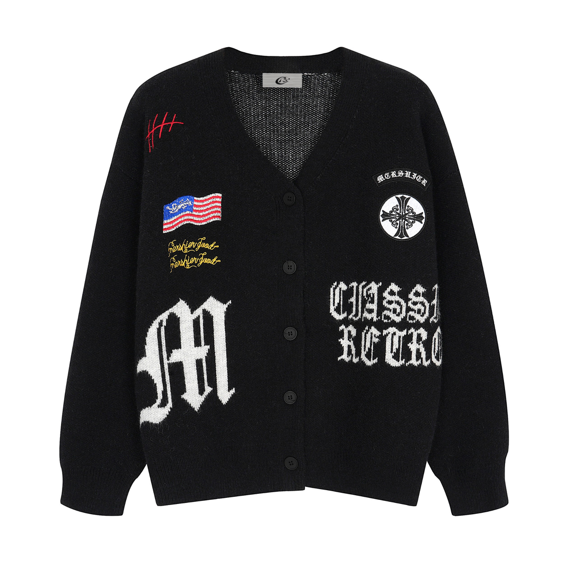 3-6-5.shop Classic Retro Patch Knit Cardigan