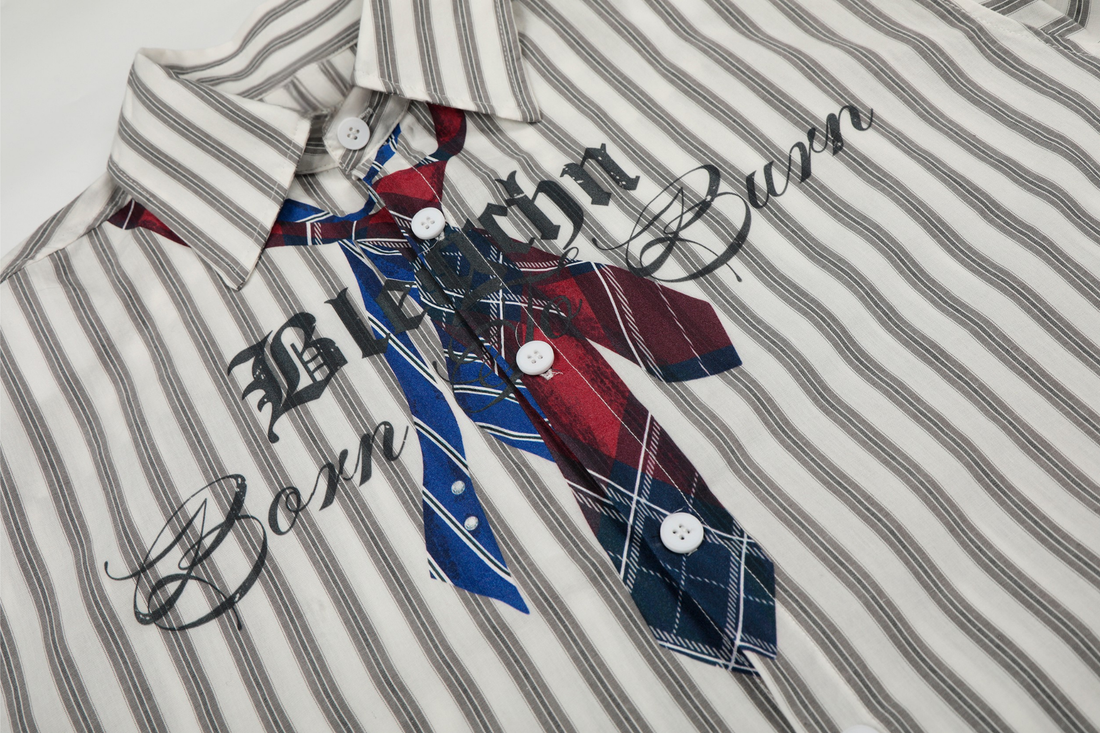 3-6-5.shop Striped Tie-Detail Button-Up Shirt
