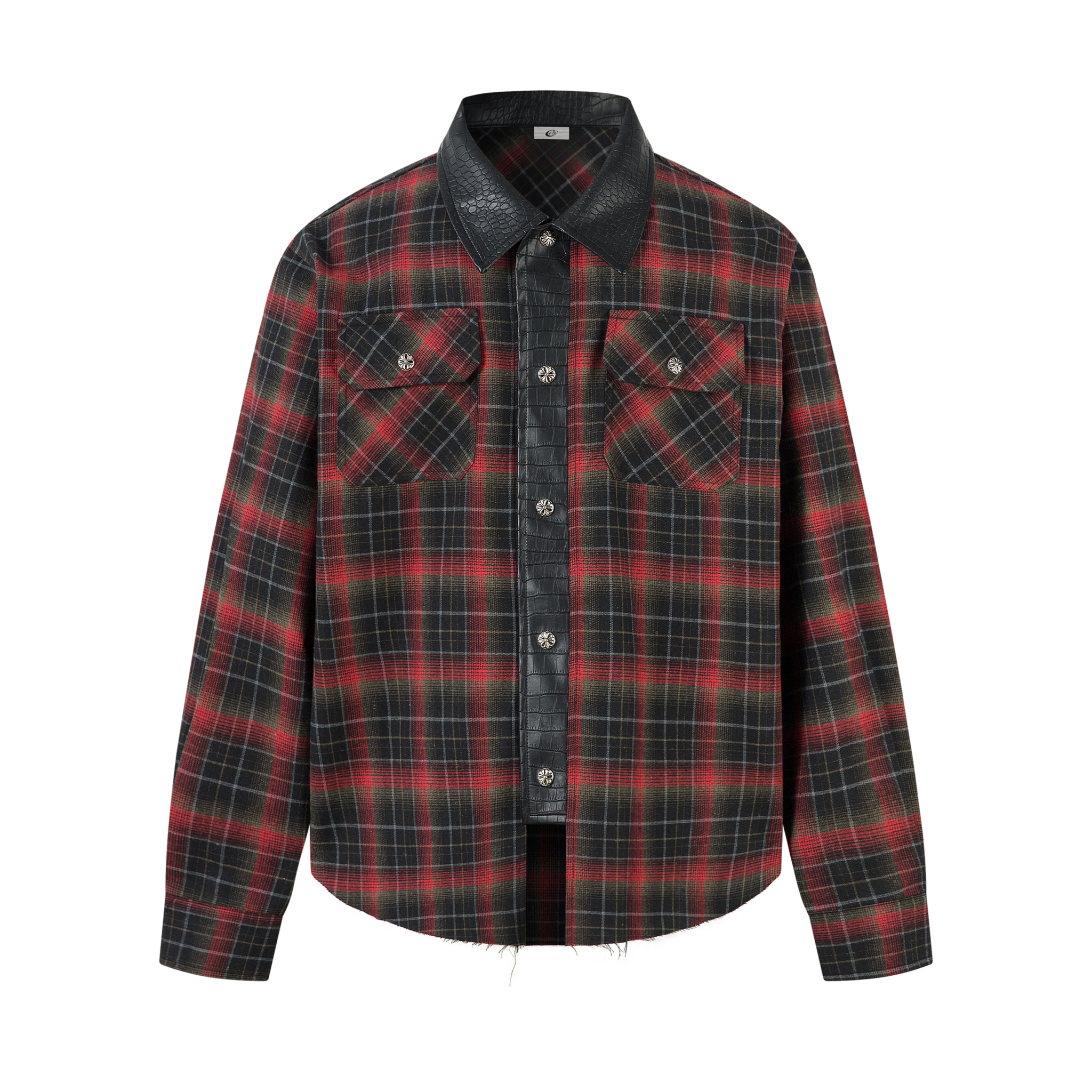 3-6-5.shop Plaid Faux-Leather Trim Flannel Shirt Jacket