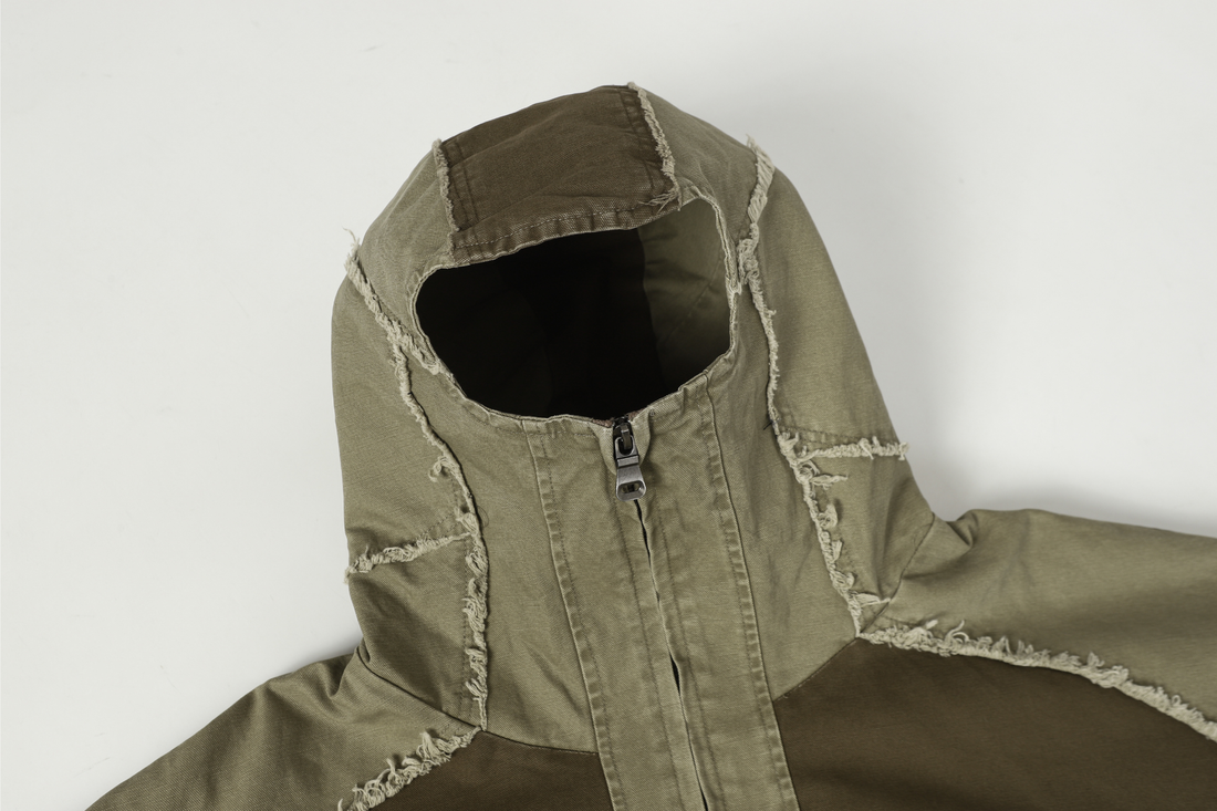 3-6-5.shop Multi-Panel Distressed Hooded Jacket