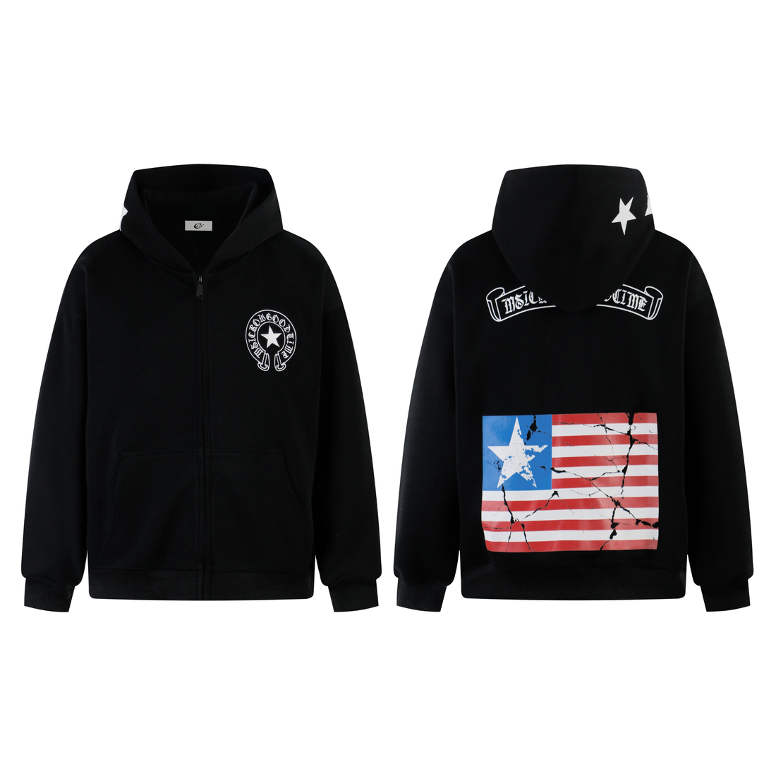 3-6-5.shop Camo Flag Zip-Up Hoodie