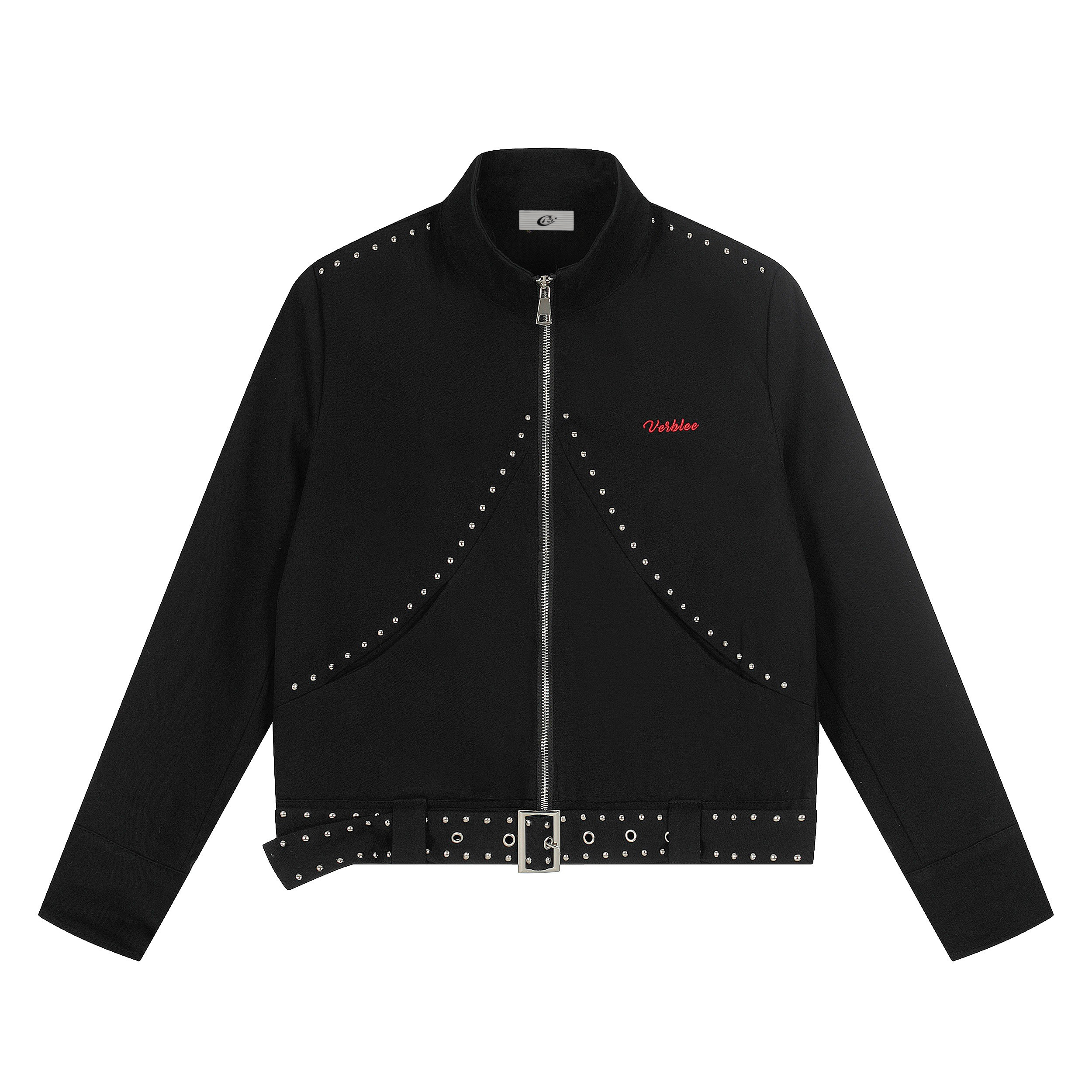 3-6-5.shop Rivet-Belted Cropped Rider Jacket