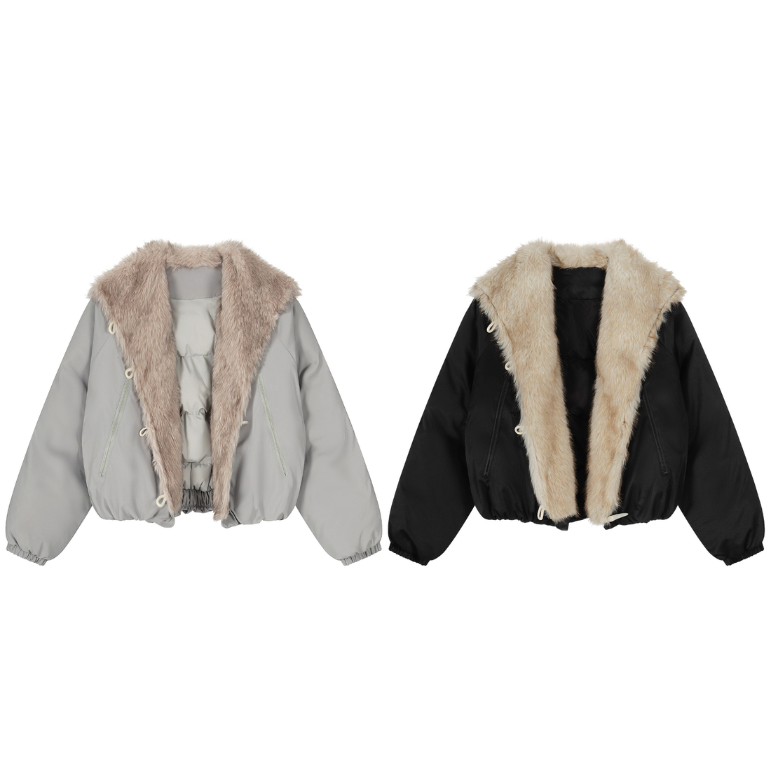 3-6-5.shop Faux Fur Lapel Drawstring Cropped Jacket