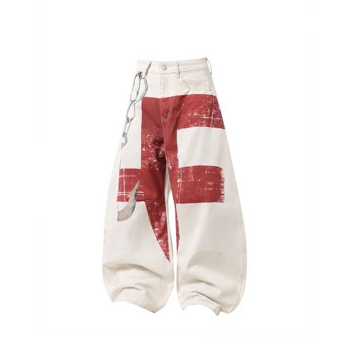 3-6-5.shop Chain Print Cross Barrel Jeans