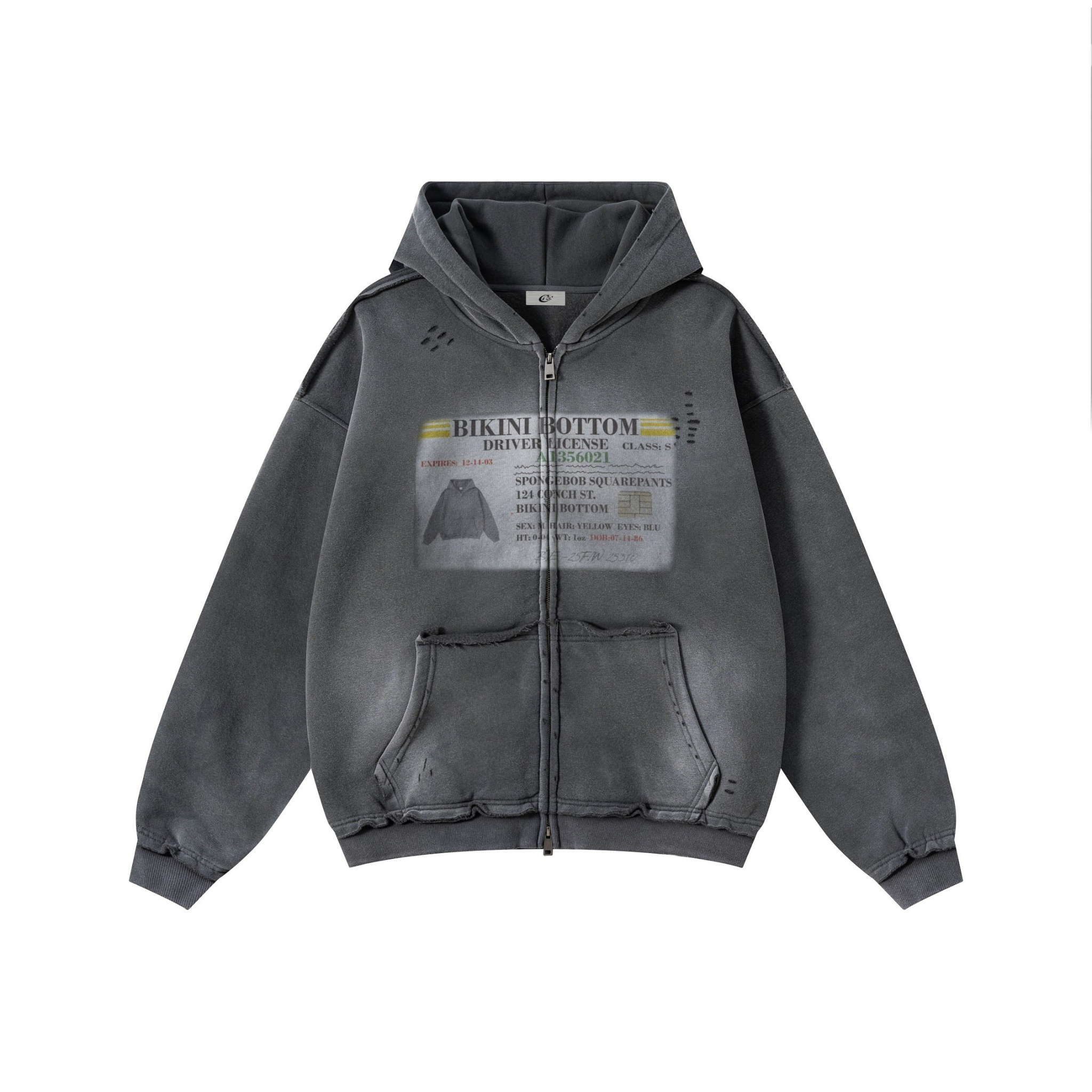 3-6-5.shop Vintage Wash Graphic Zip Hoodie