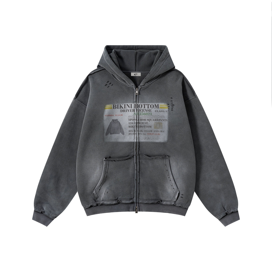 3-6-5.shop Vintage Wash Graphic Zip Hoodie
