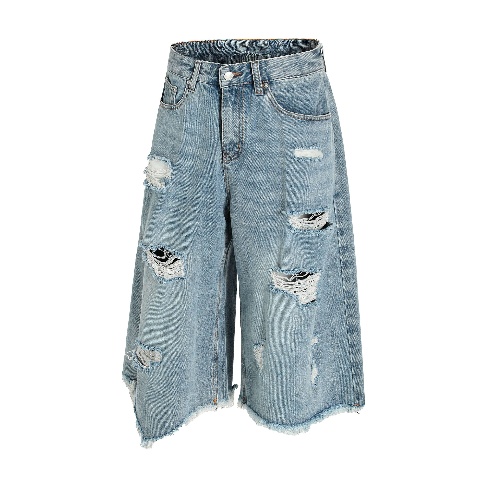 3-6-5.shop Destroyed Fringe Denim Shorts