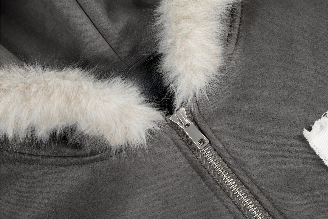 3-6-5.shop Graphic Faux-Fur Hooded Zip Jacket