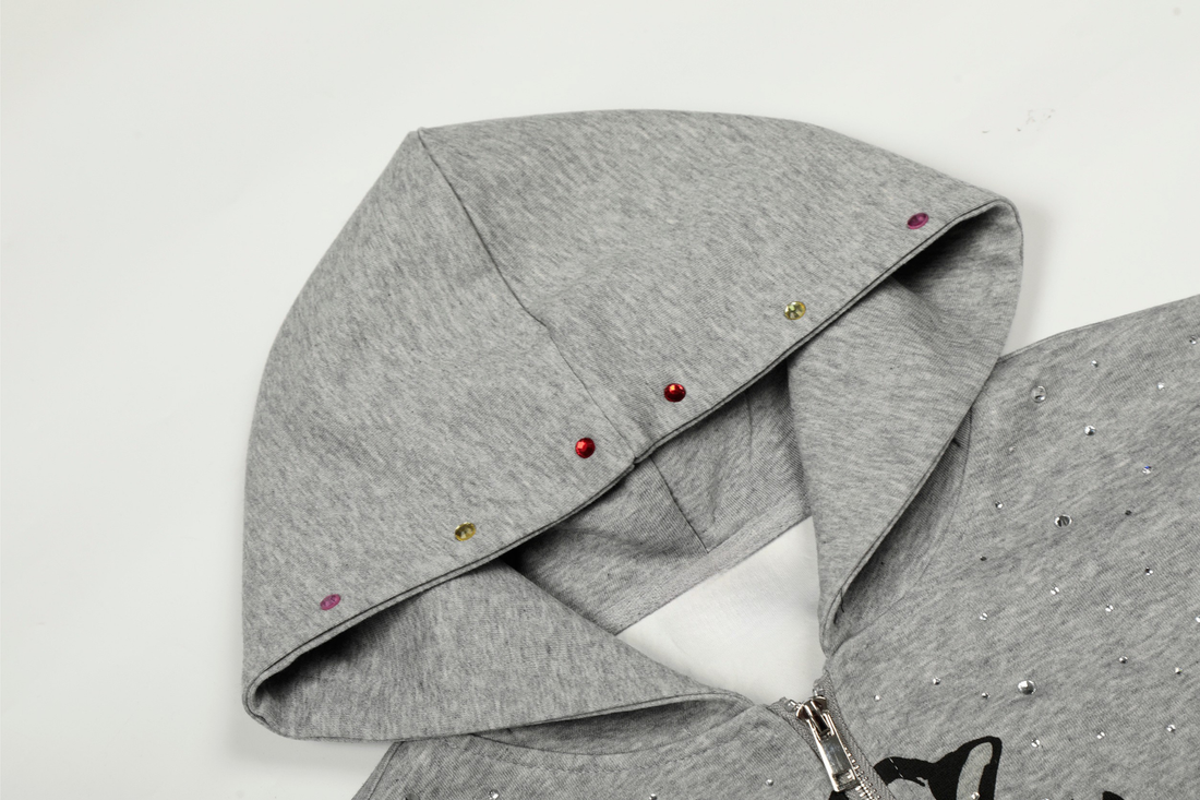 3-6-5.shop Rhinestone Cross Zip Hoodie