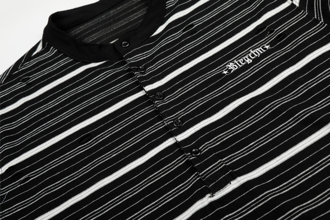 3-6-5.shop Striped Henley Long Sleeve Tee