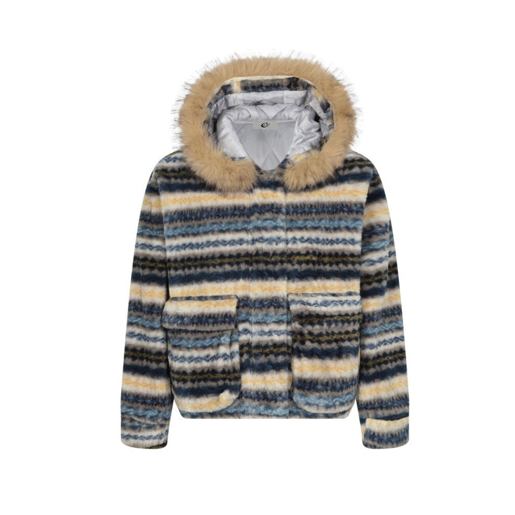 3-6-5.shop Striped Faux Fur Hooded Jacket
