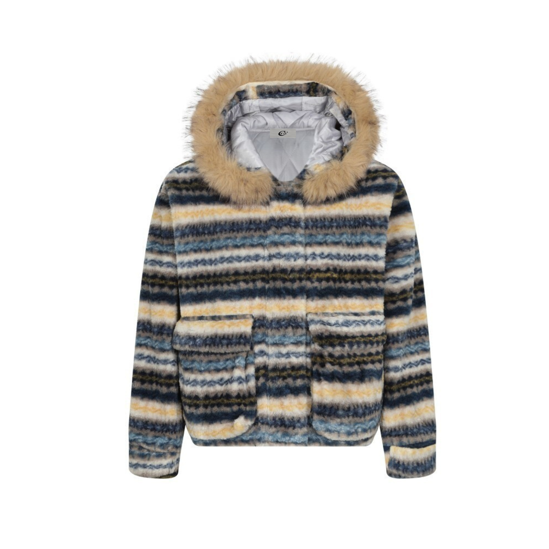 3-6-5.shop Striped Faux Fur Hooded Jacket