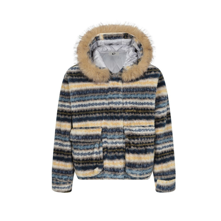 3-6-5.shop Striped Faux Fur Hooded Jacket
