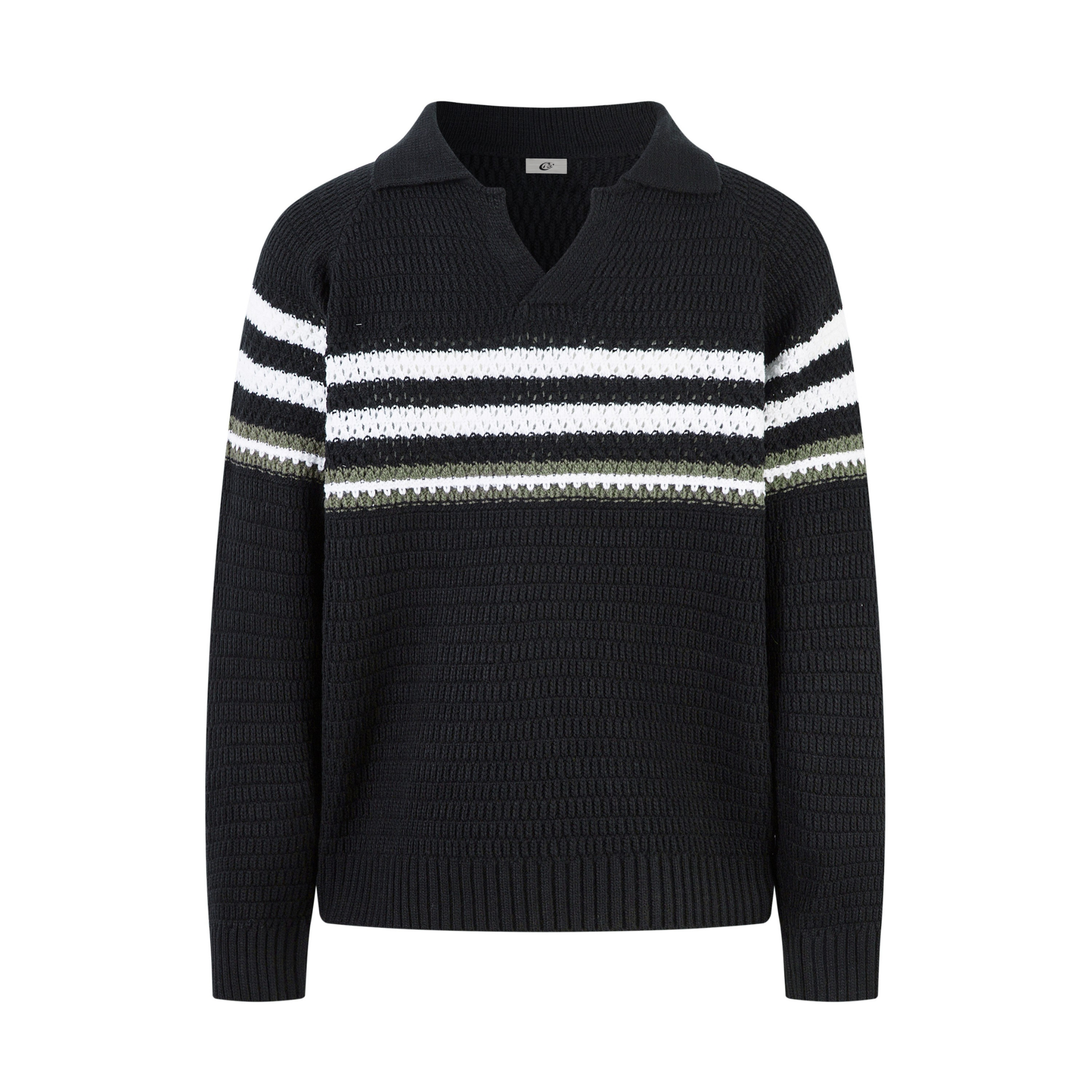 3-6-5.shop Striped Knit Polo Sweater