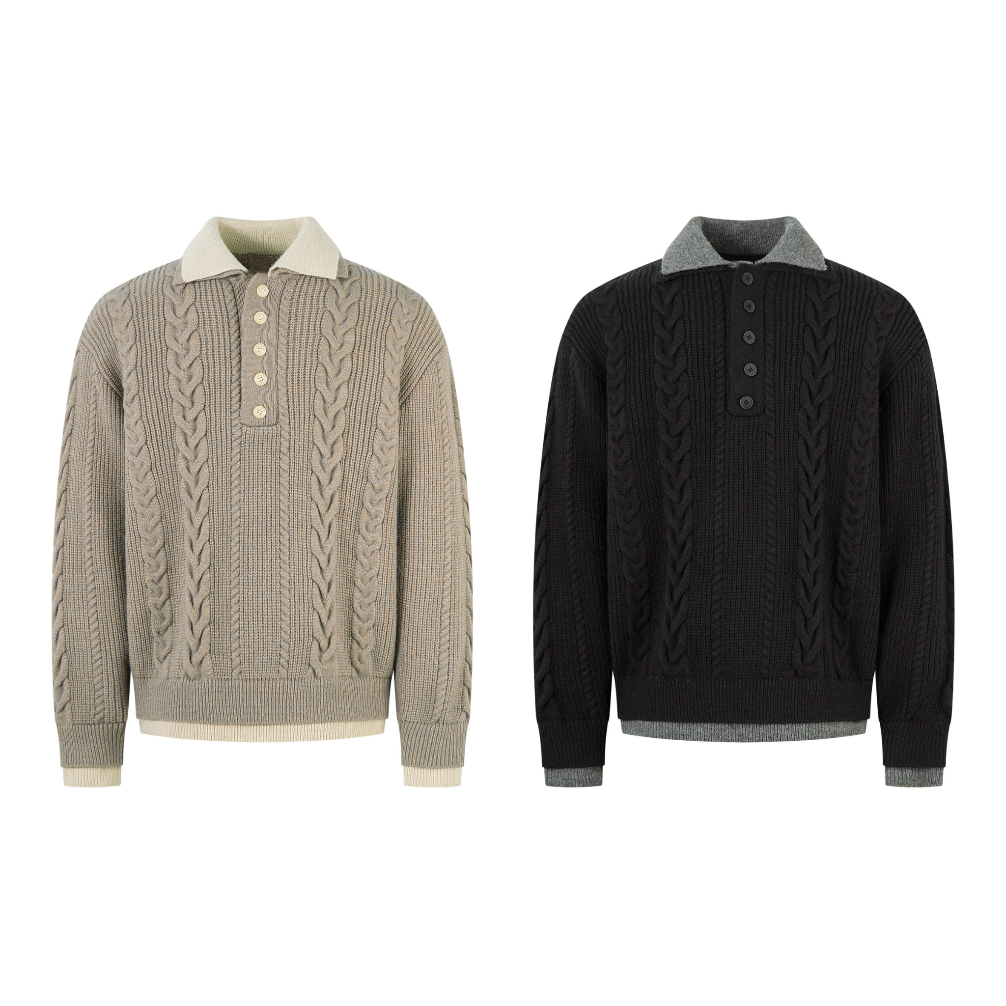 3-6-5.shop Vintage Cable Knit Polo Sweater