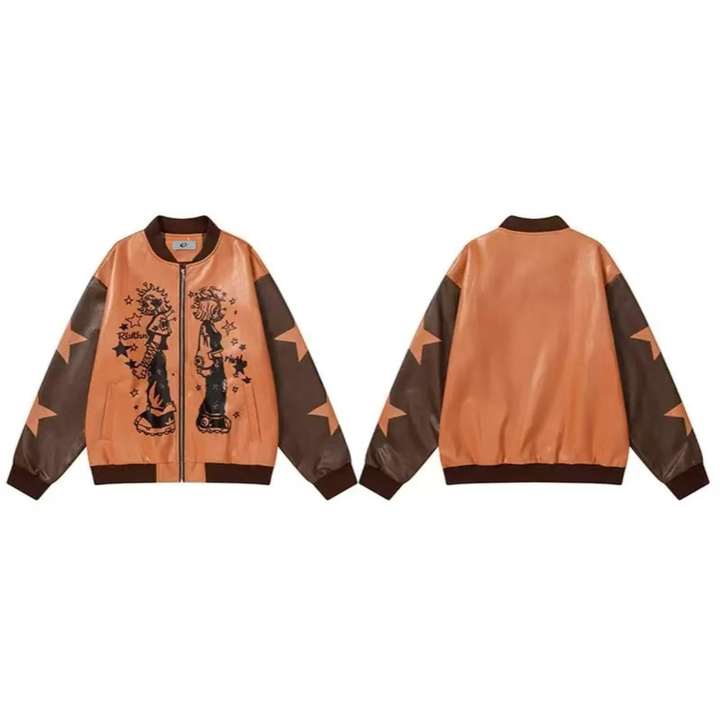 3-6-5.shop Graphic PU Varsity Jacket