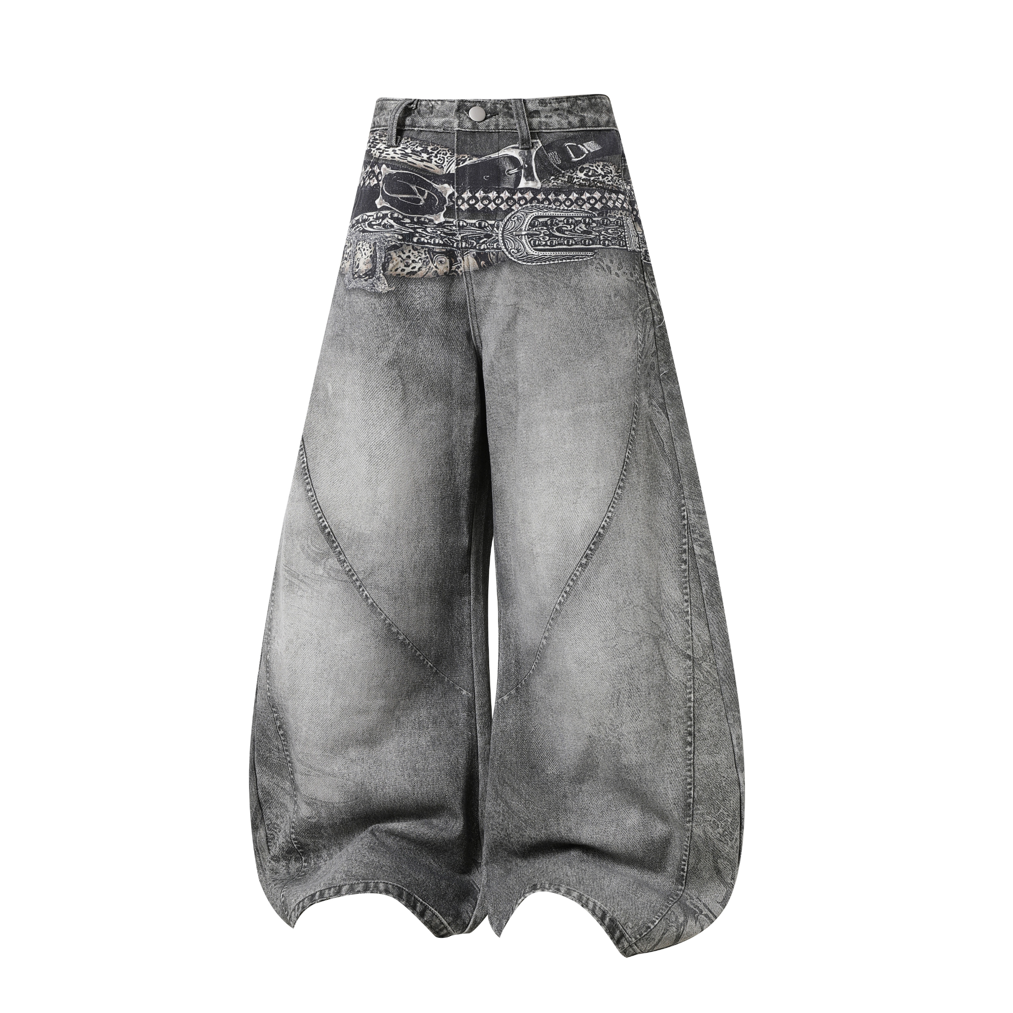 3-6-5.shop Bandana Patch Curved Denim Pants