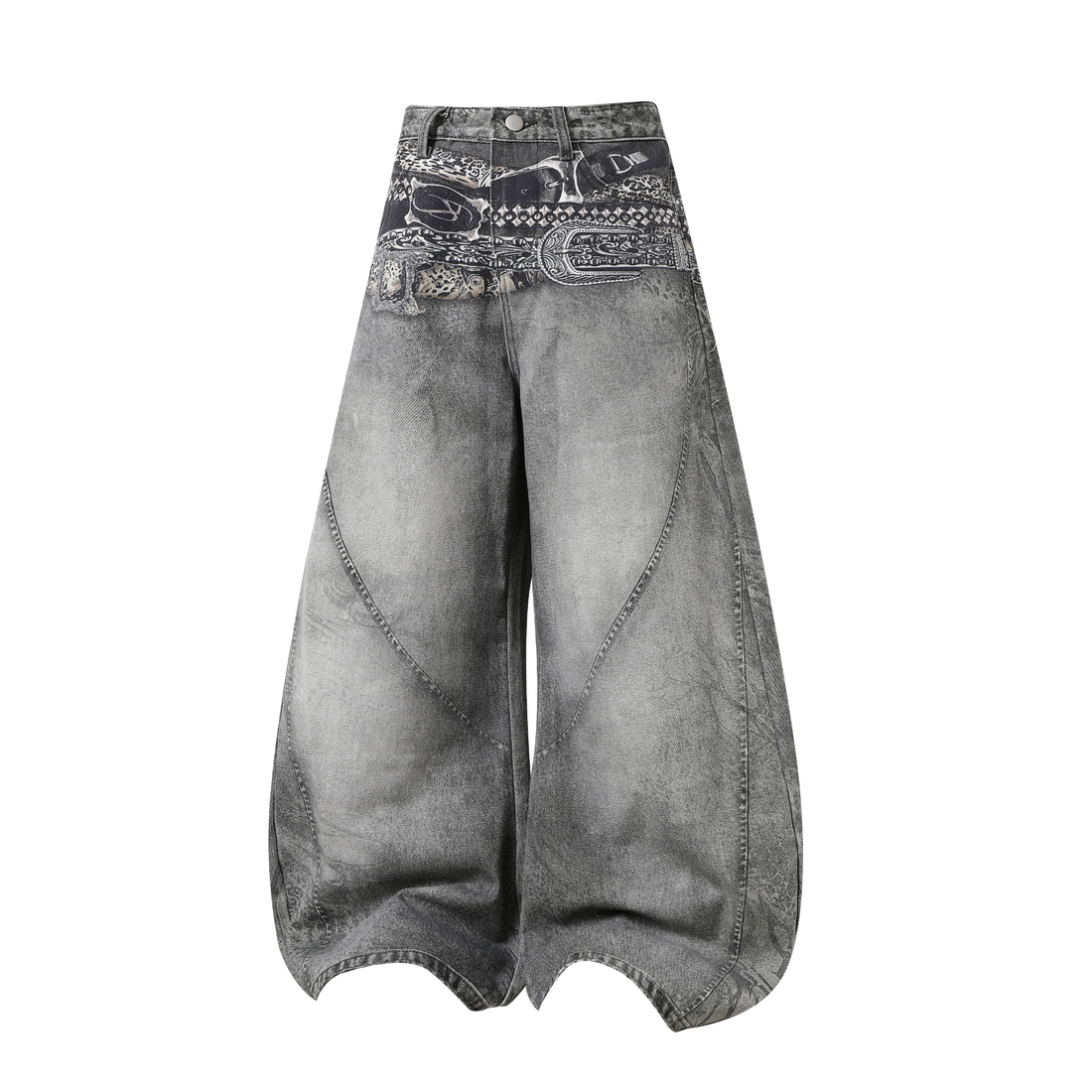 3-6-5.shop Bandana Patch Curved Denim Pants