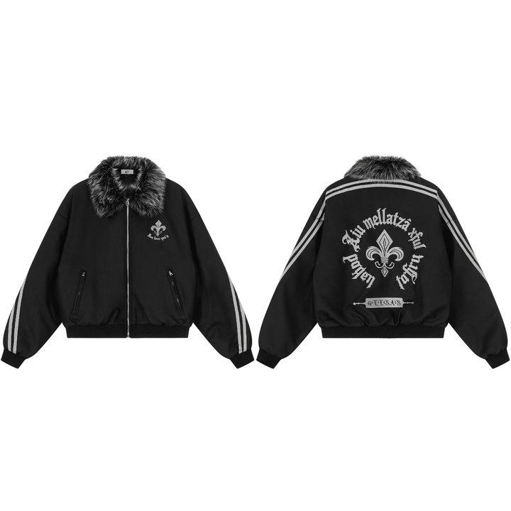 3-6-5.shop Faux Fur Collar PU Embroidered Bomber Jacket