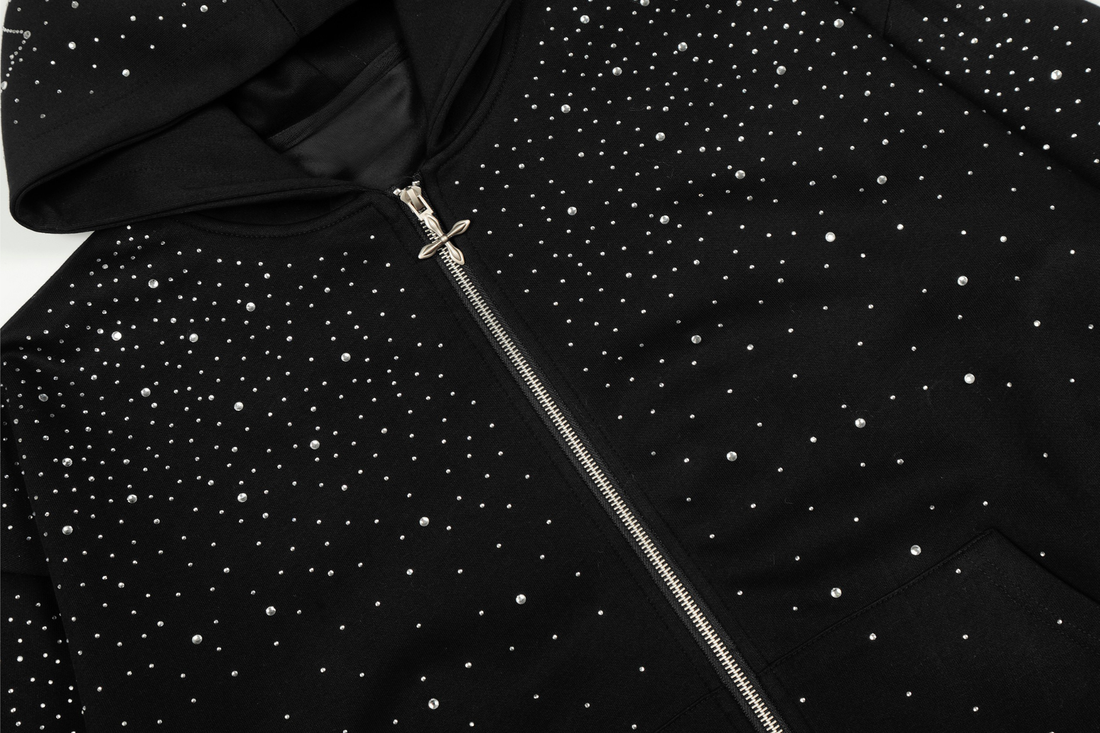 3-6-5.shop All-Over Rhinestone Zip Hoodie