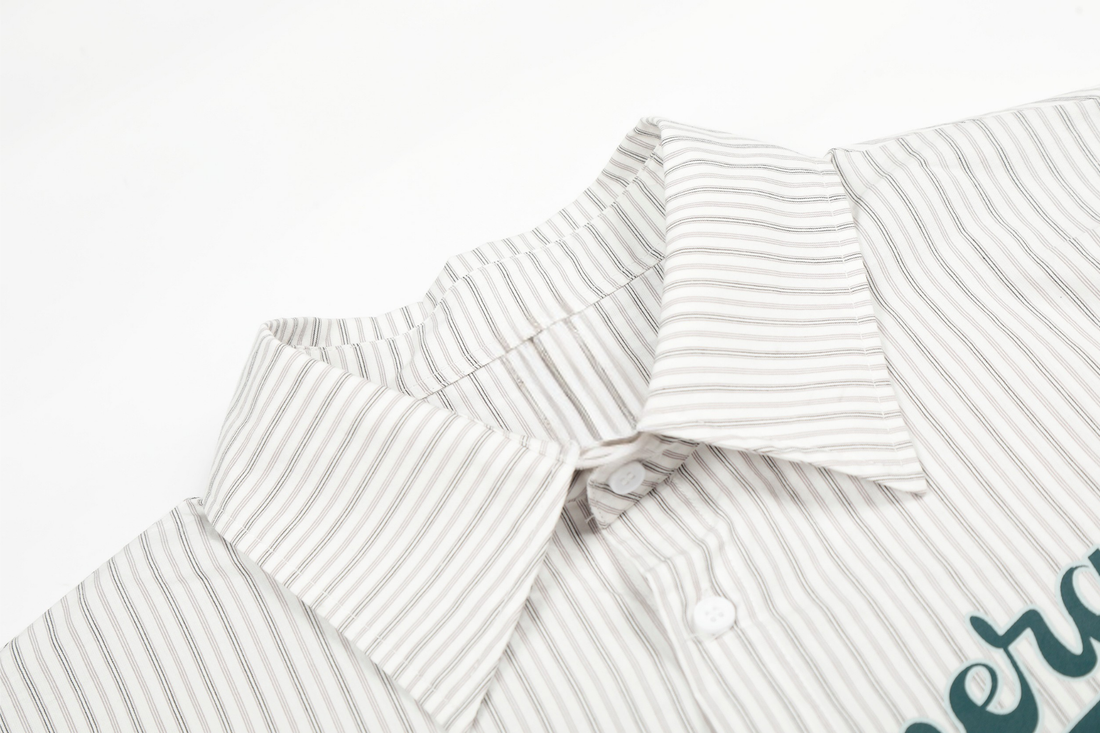3-6-5.shop Striped Logo Button-Up Shirt