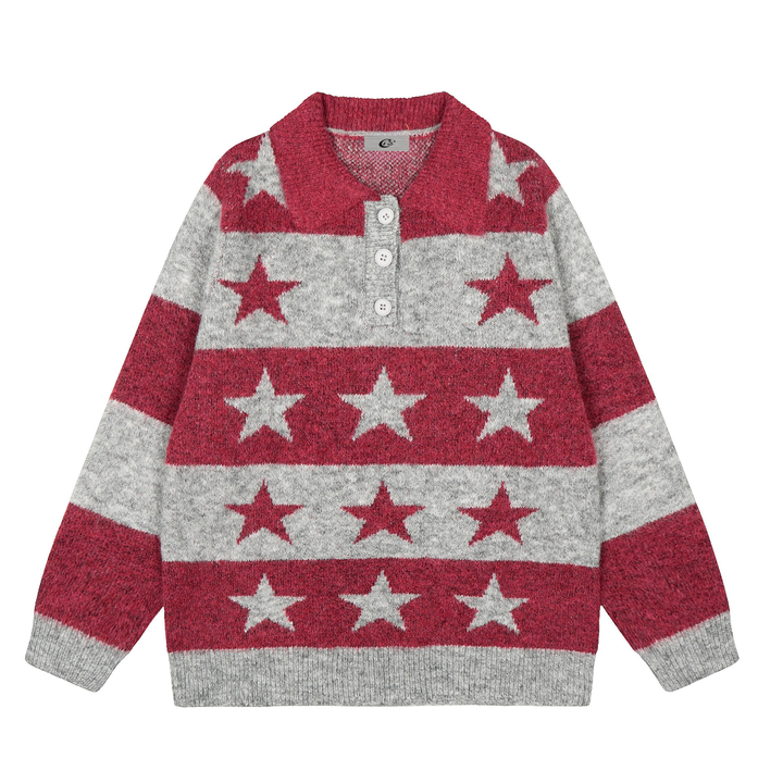 3-6-5.shop Star Stripe Knit Polo Sweater
