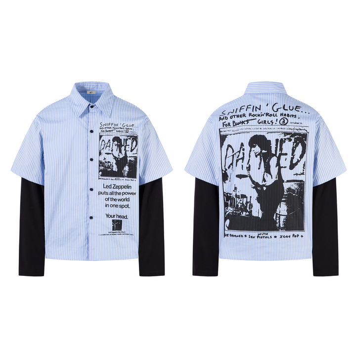 3-6-5.shop Punk Print Layered Stripe Shirt