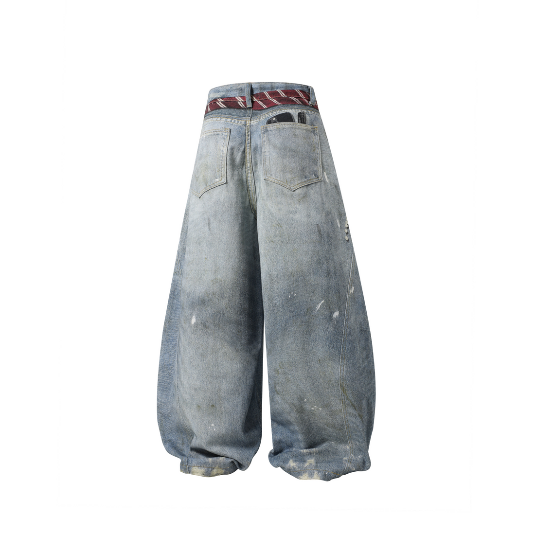 3-6-5.shop Tie-Detailed Washed Barrel Jeans