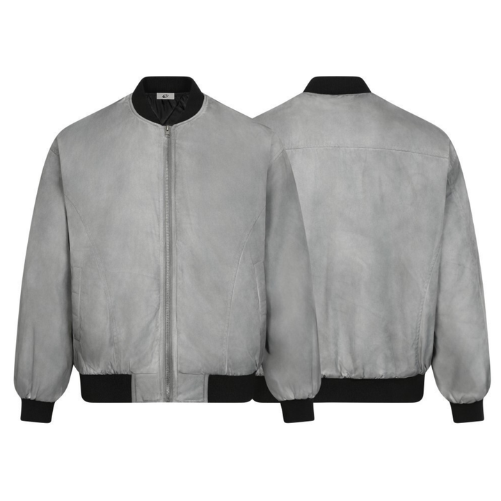 3-6-5.shop Washed Grey Bomber Jacket