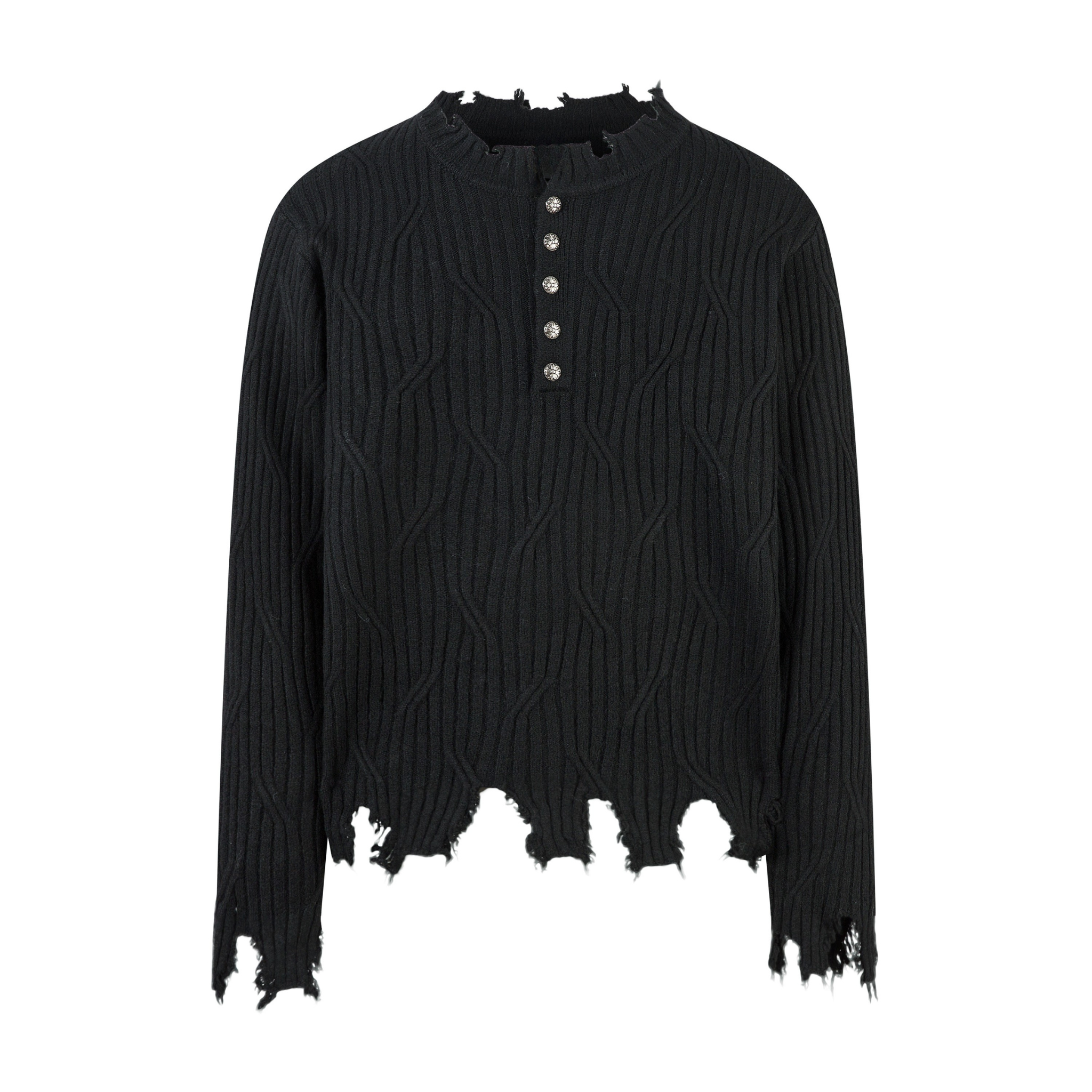 3-6-5.shop Distressed Ribbed Henley Knit