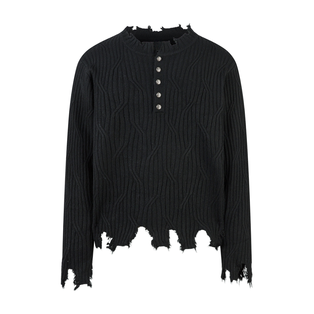 3-6-5.shop Distressed Ribbed Henley Knit