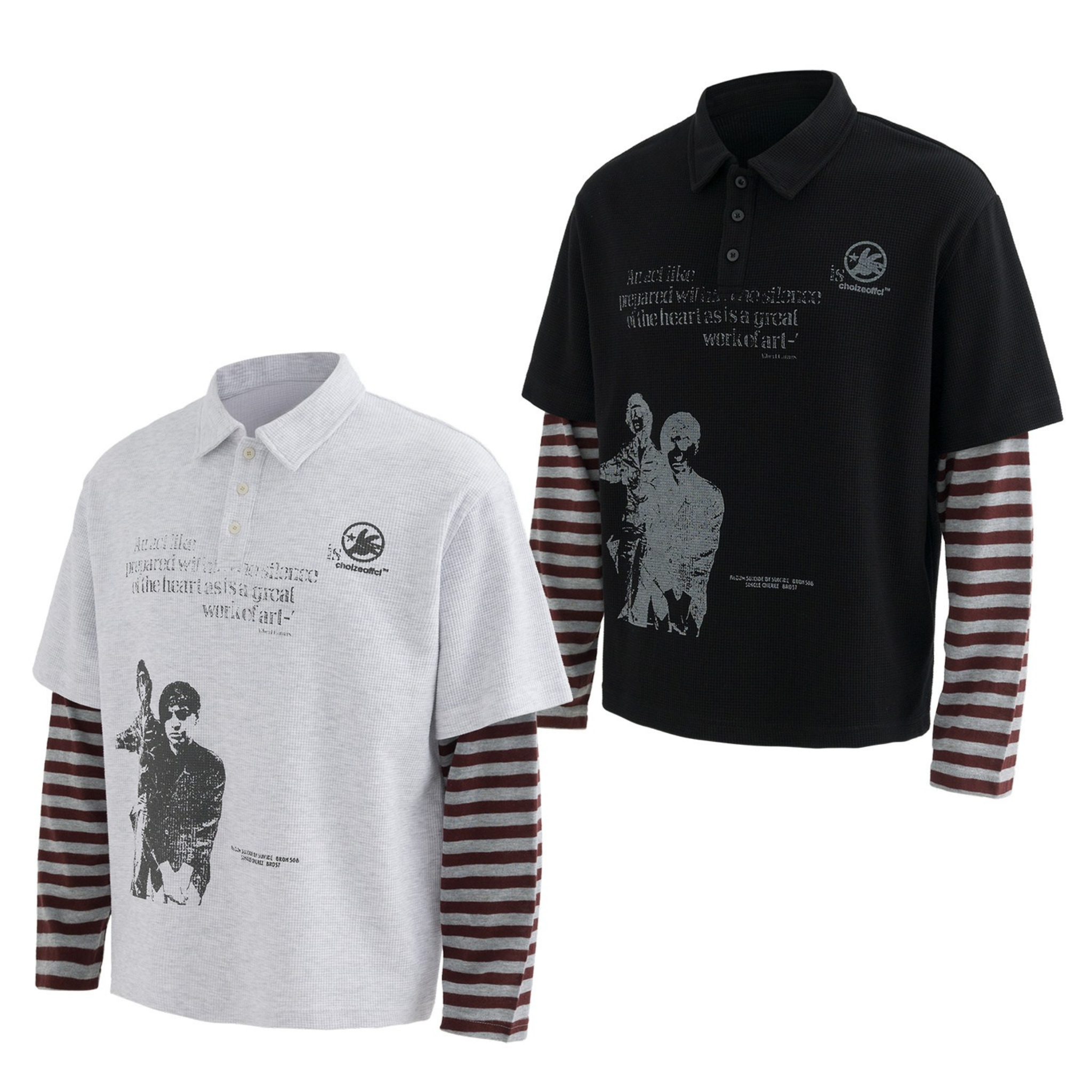 3-6-5.shop Layered Graphic Polo Long Sleeve Tee
