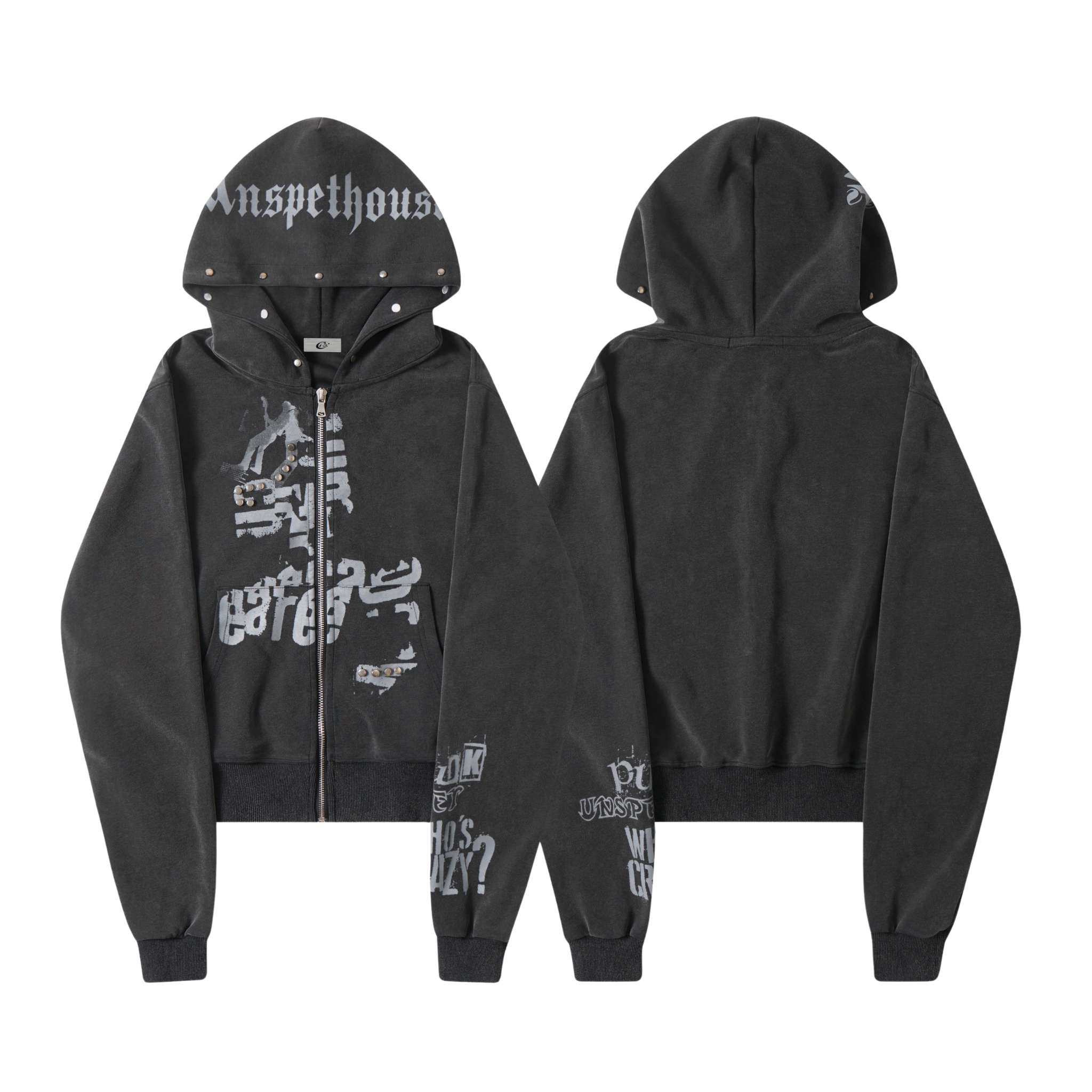 3-6-5.shop Punk Washed Zip Hoodie