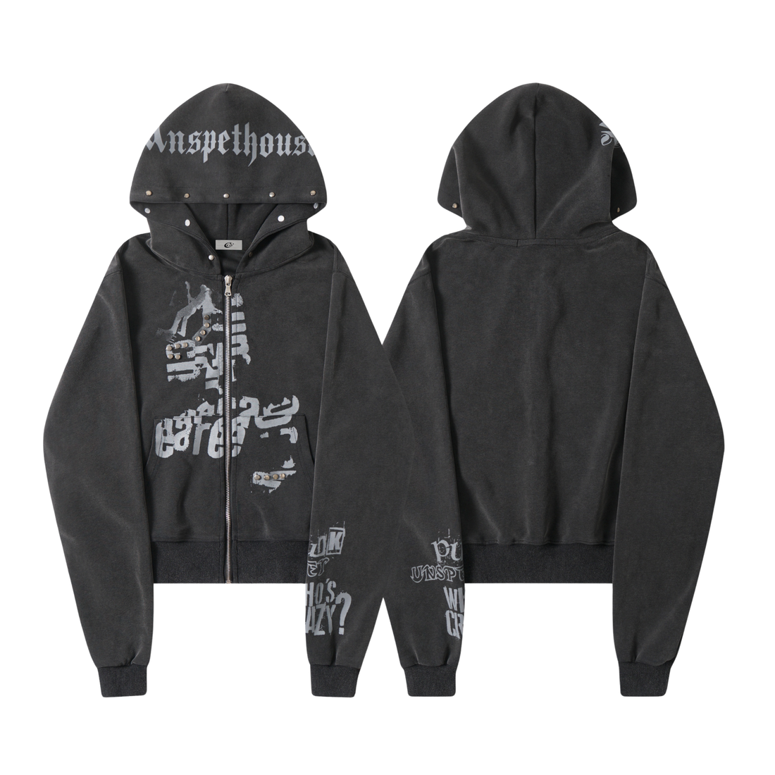 3-6-5.shop Punk Washed Zip Hoodie