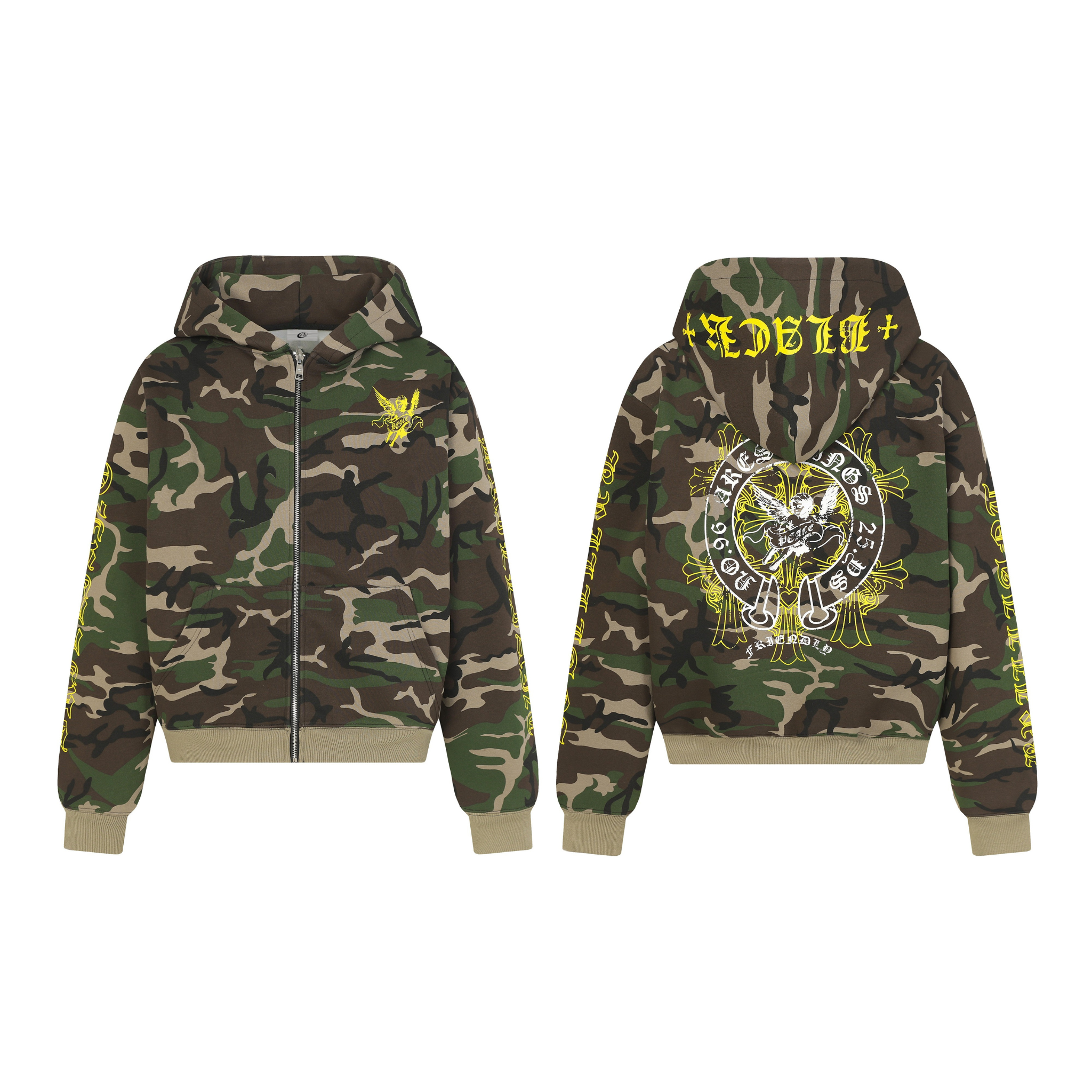 3-6-5.shop Camo Angel Graphic Zip Hoodie