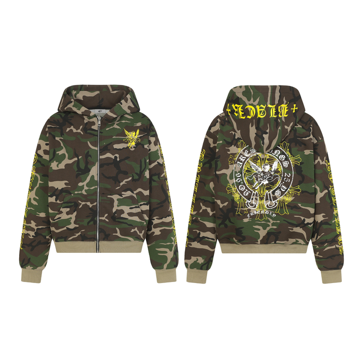 3-6-5.shop Camo Angel Graphic Zip Hoodie