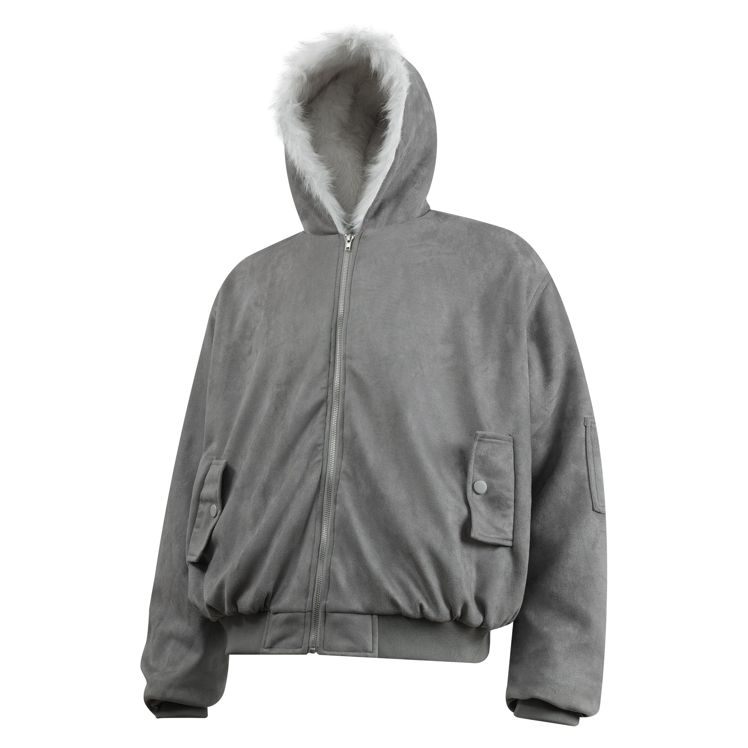 3-6-5.shop Faux-Fur Lined Suede Hoodie Jacket