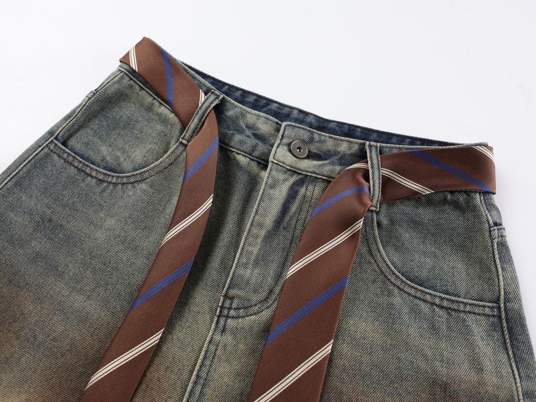 3-6-5.shop Tie-Waist Wide-Leg Denim Pants