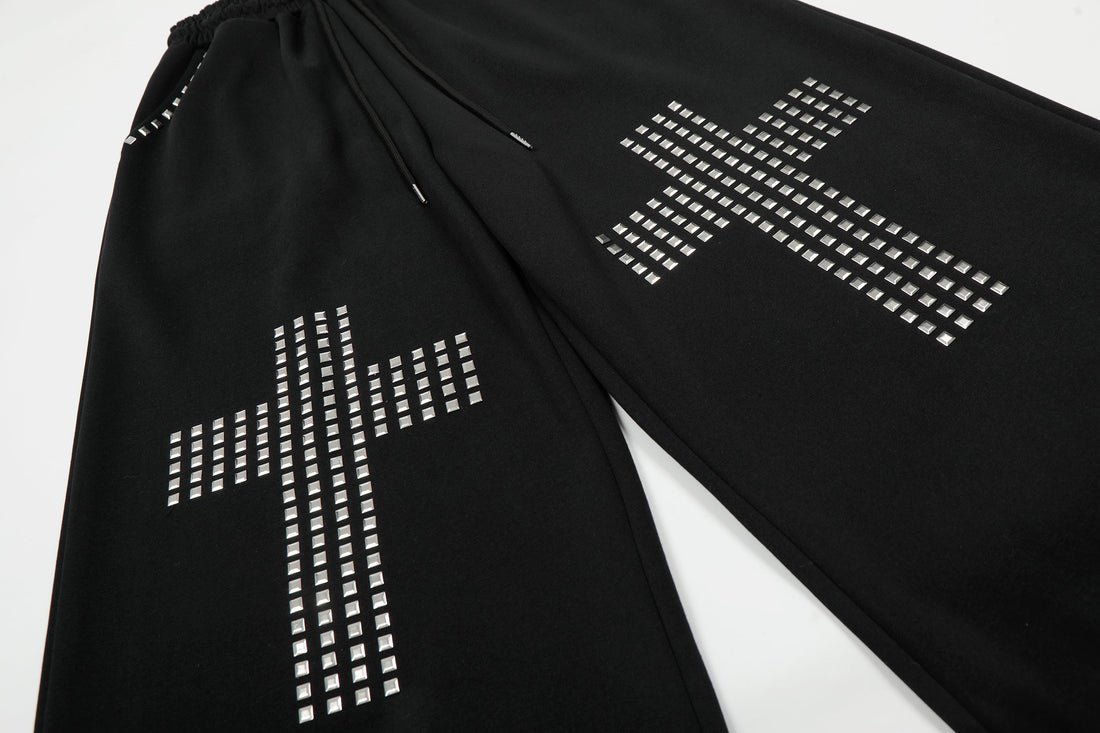 3-6-5.shop Studded Cross Wide-Leg Sweatpants